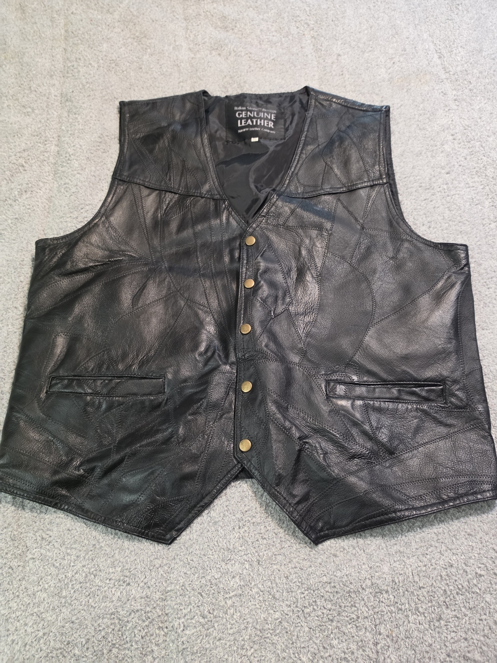 Men's Black Genuine Leather Button Vest